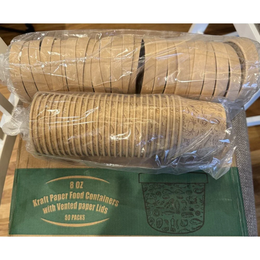 New Lit Pak 8 oz Kraft Paper Containers & Venter Lids 50 pack